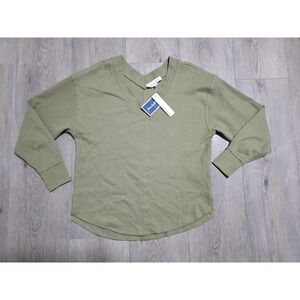 NWT Women Small Hippie Rose Y2K Sage Olive Green Ribbed Knit V Neck Sweater Boho